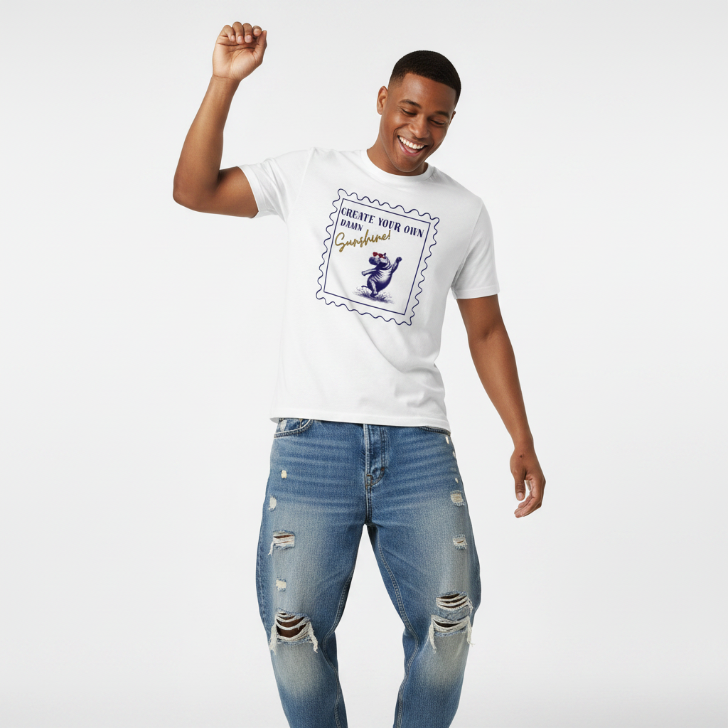 Man wearing Unisex organic cotton nature inspired t-shirt with hippo design – sustainable clothing