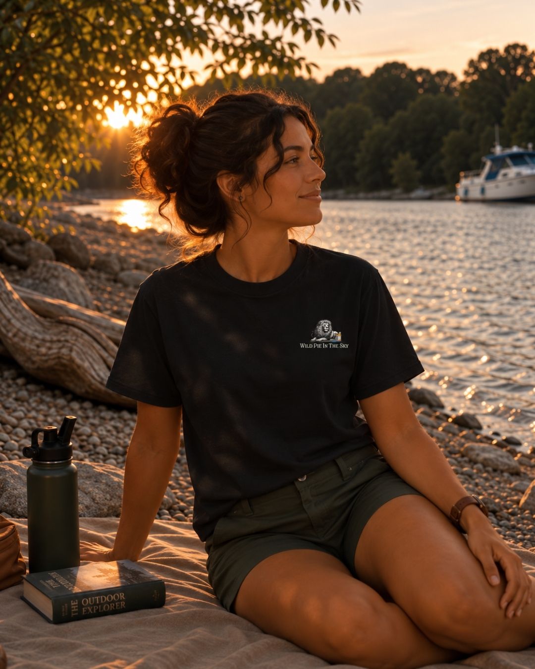 Oversized black organic cotton unisex wildlife t-shirt featuring small lion chest graphic