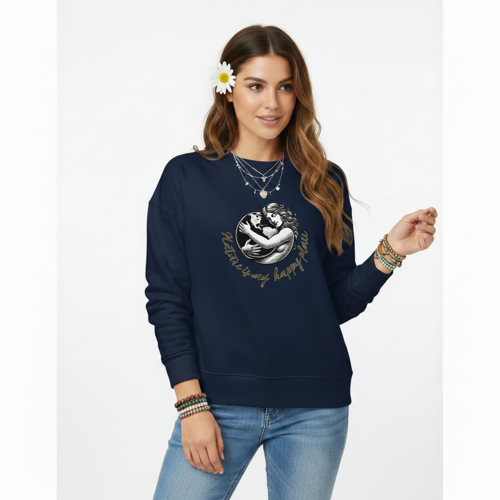 Navy Women’s Organic Wildlife Sweatshirt with Mother Nature design