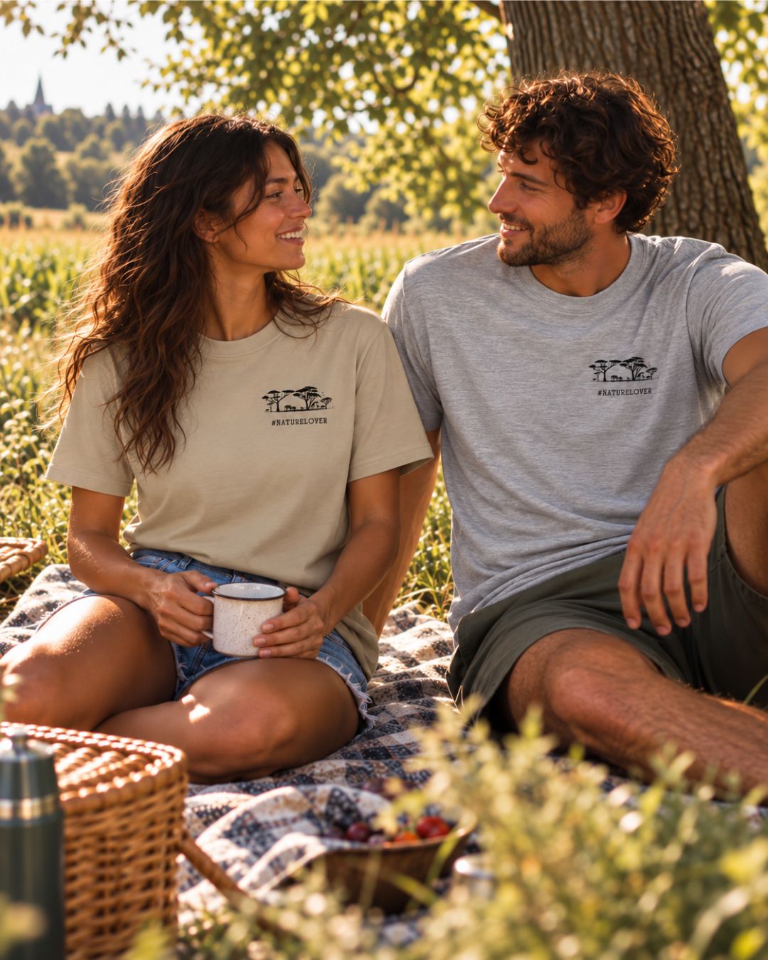 Oversized grey and stone organic cotton unisex wildlife t-shirts featuring silhouette graphic of African animals
