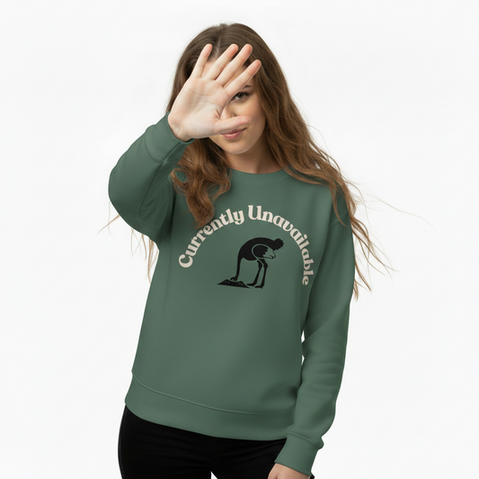Green Womens organic cotton wildlife sweatshirt with ostrich design – sustainable clothing UK