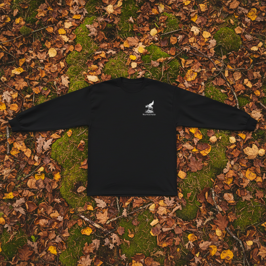 Black cotton long sleeve wildlife t-shirt featuring small rhino chest graphic