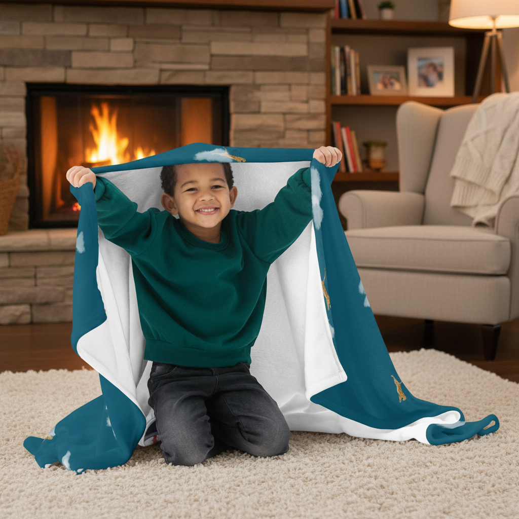 Turquoise Leopard Wildlife Throw Blanket kid