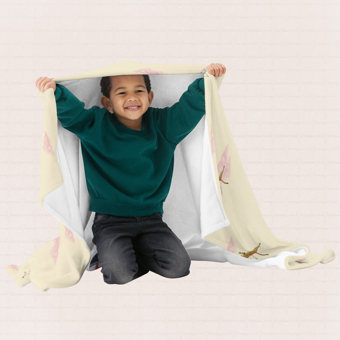 Cream & Pink Hypoallergenic Throw Blanket