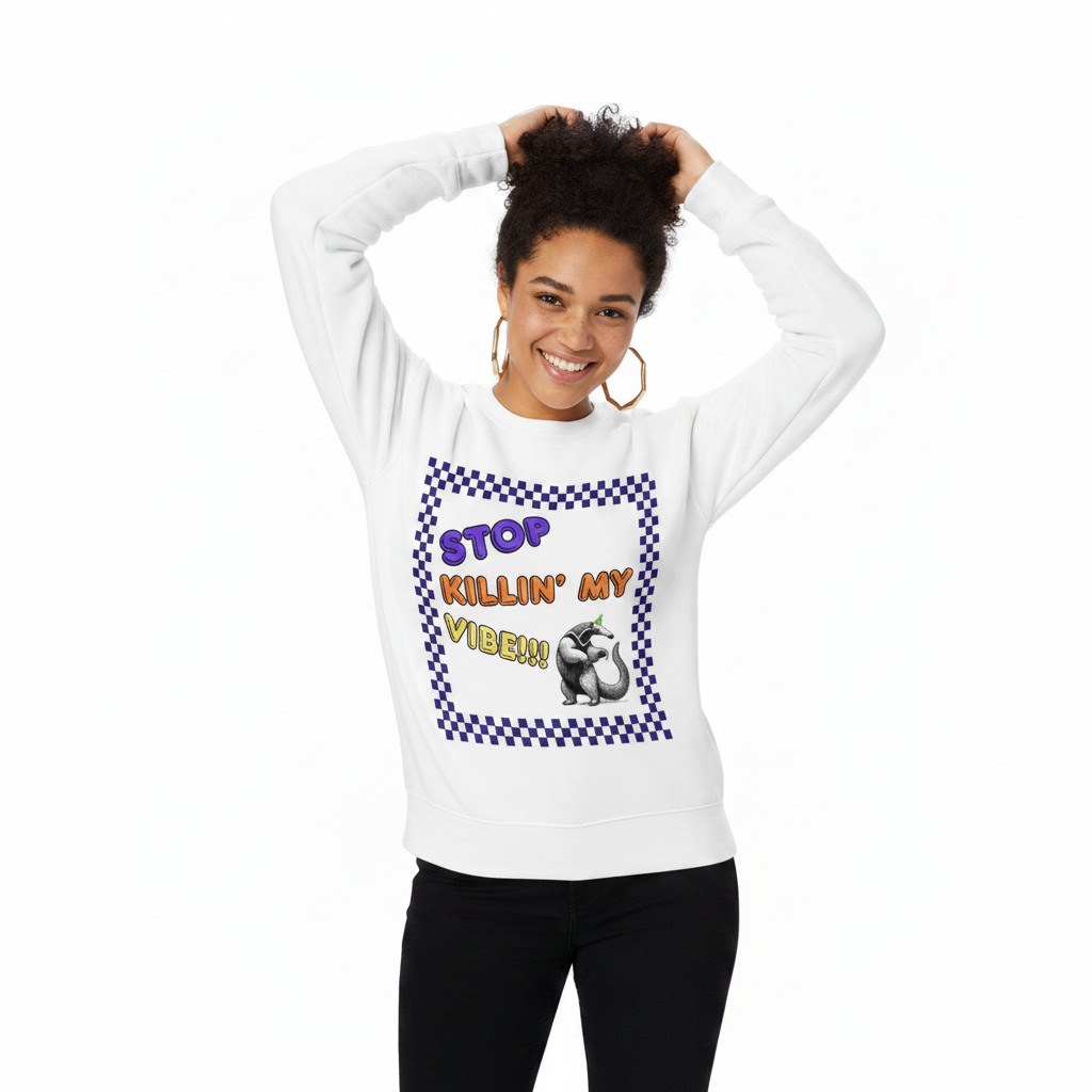 Women’s Organic Wildlife Sweatshirt with dancing aardvark design