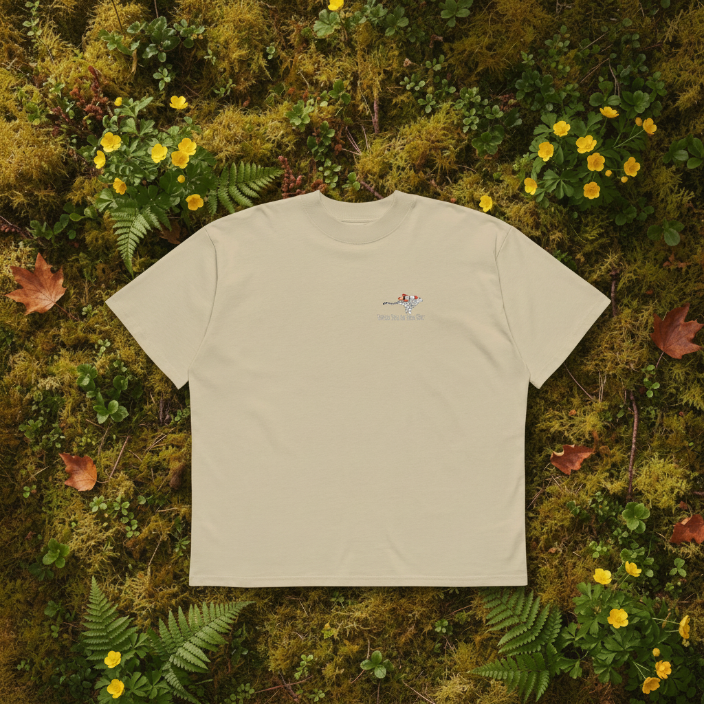 Oversized beige organic cotton unisex wildlife t-shirt featuring small  cheetah wearing a rocket chest graphic