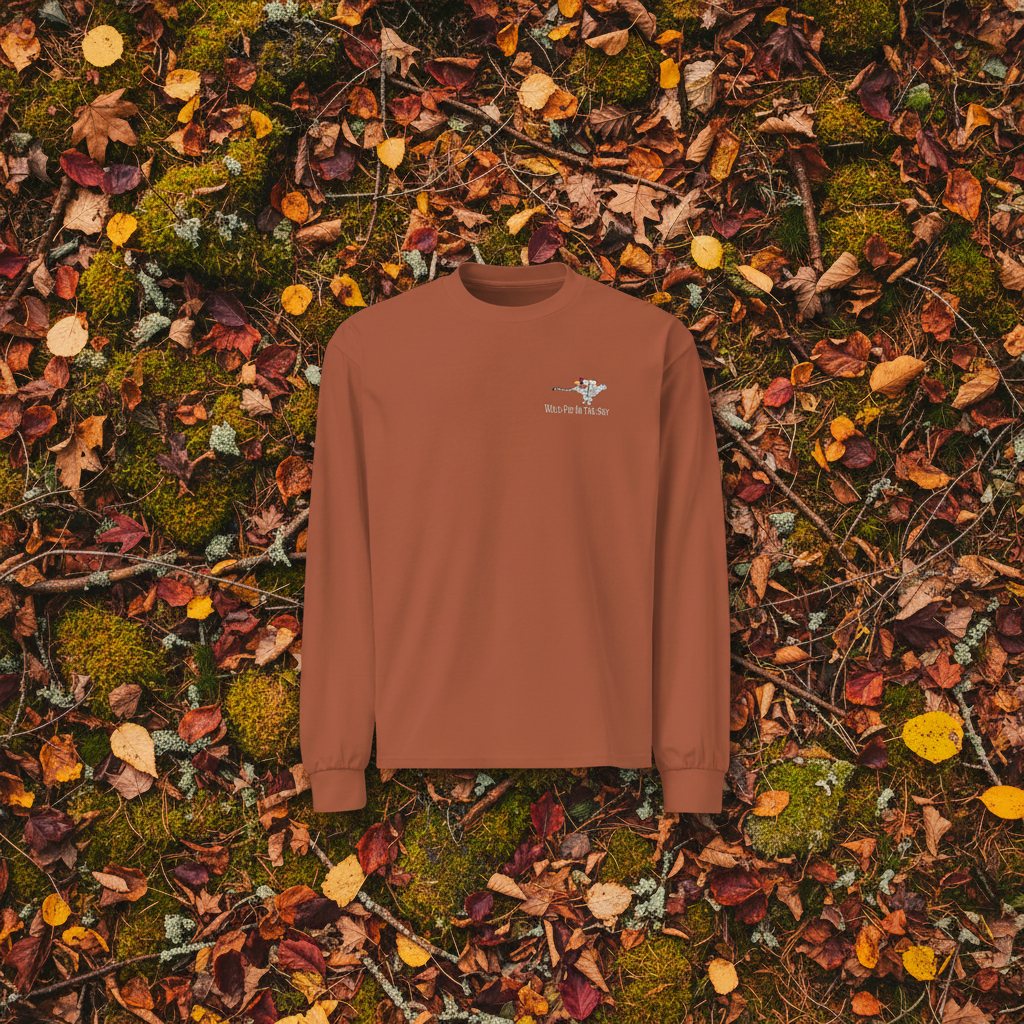 Clay brown cotton long sleeve wildlife t-shirt featuring small cheetah chest graphic