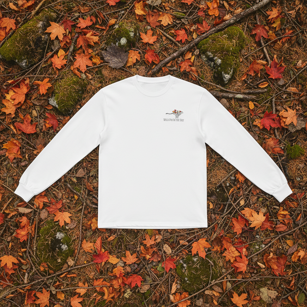 White cotton long sleeve wildlife t-shirt featuring small cheetah chest graphic