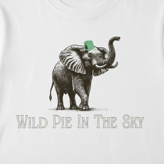 Oversized white organic cotton unisex wildlife t-shirt featuring small  elephant chest graphic