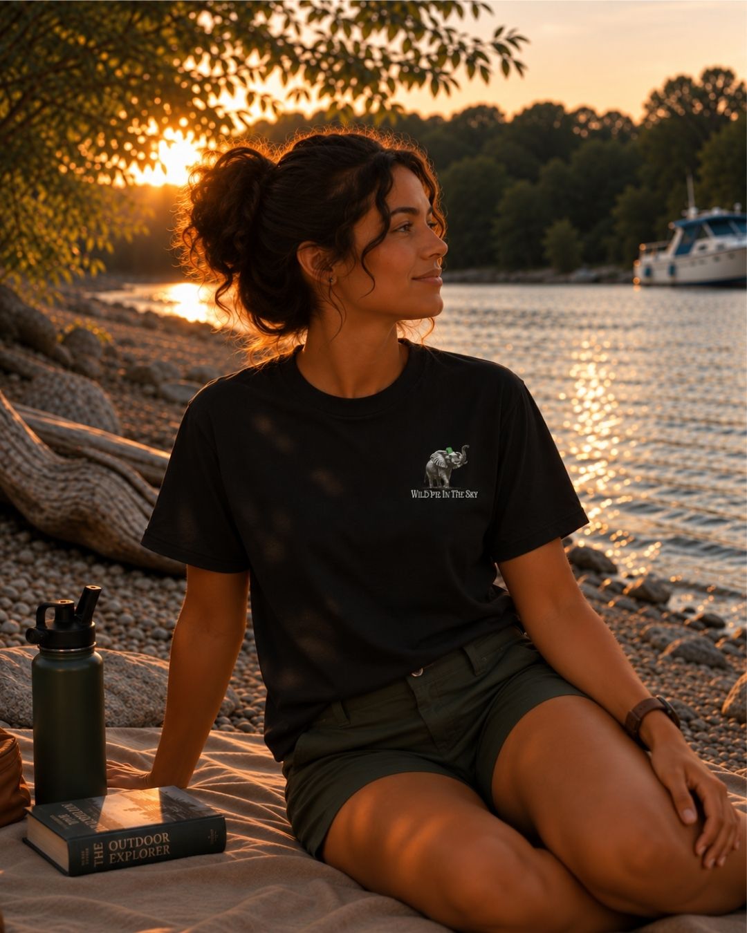 Oversized black organic cotton unisex wildlife t-shirt featuring small  elephant chest graphic