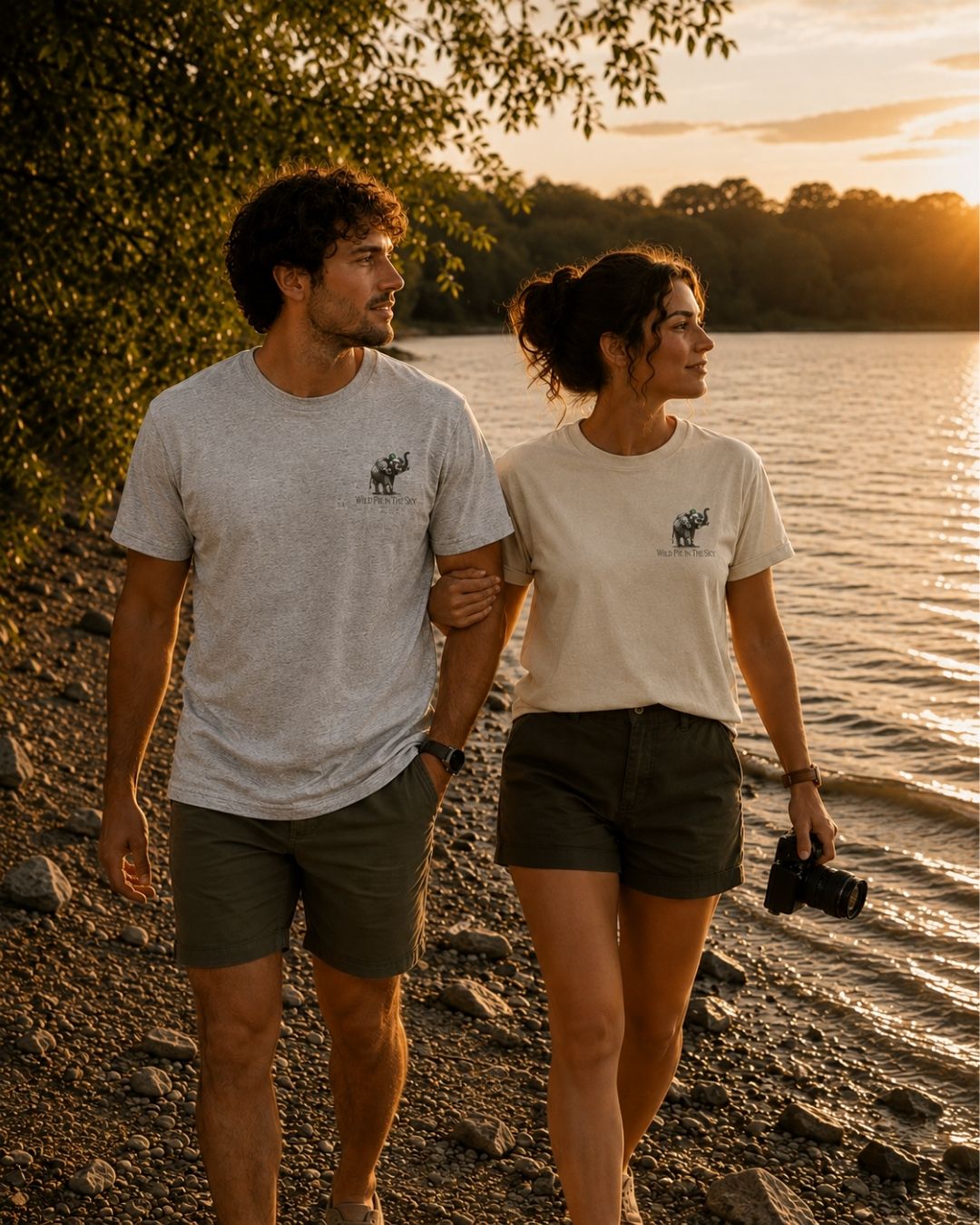 Oversized grey and separate stone organic cotton unisex wildlife t-shirt featuring small  elephant chest graphic