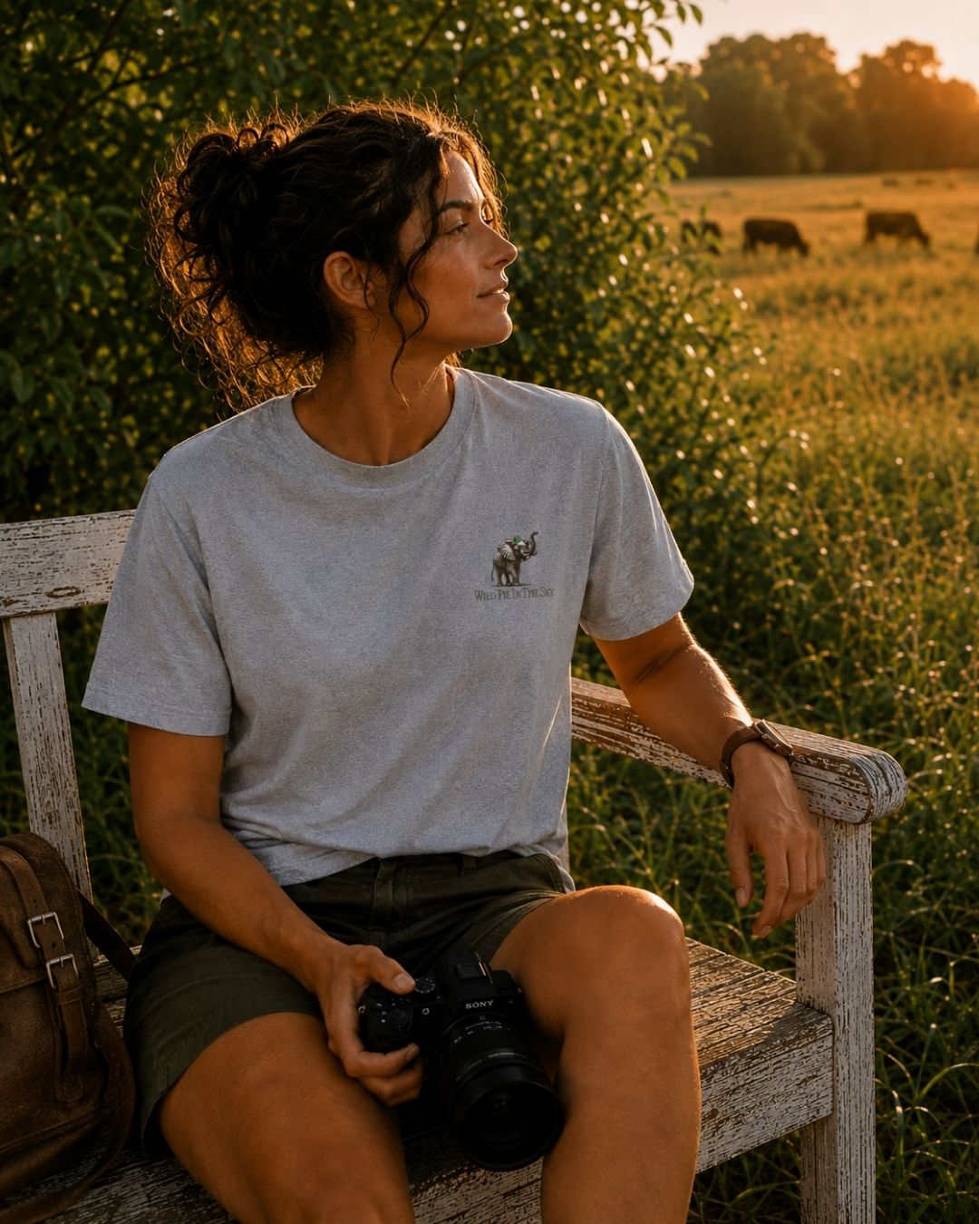Oversized grey organic cotton unisex wildlife t-shirt featuring small  elephant chest graphic