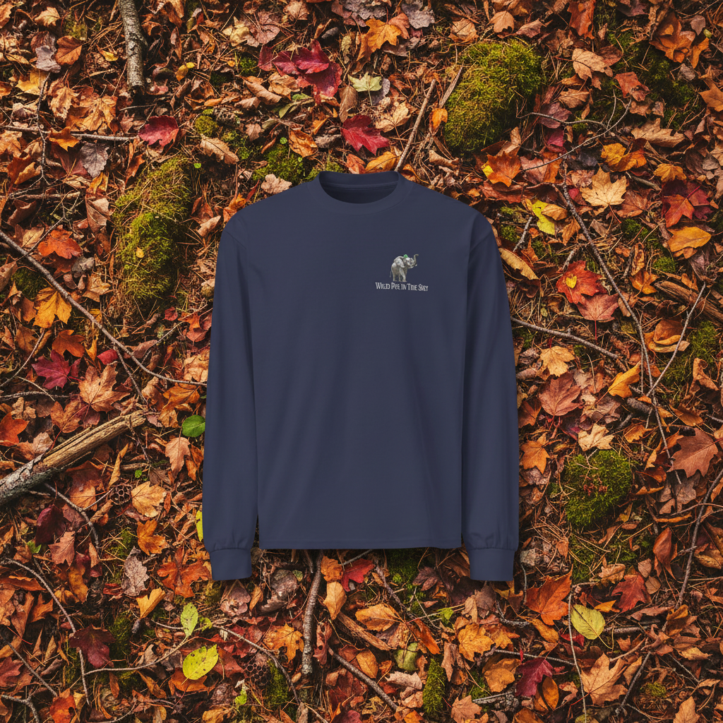 Navy cotton long sleeve wildlife t-shirt featuring small elephant chest graphic