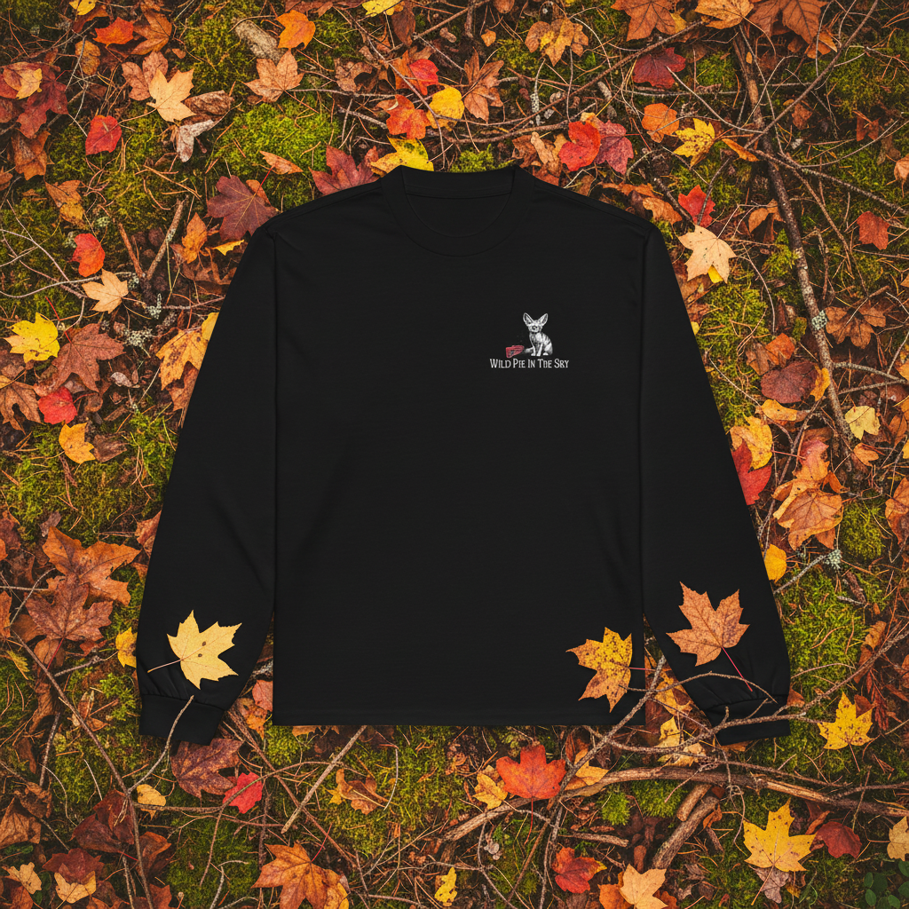 Black cotton long sleeve wildlife t-shirt featuring small fennec fox chest graphic
