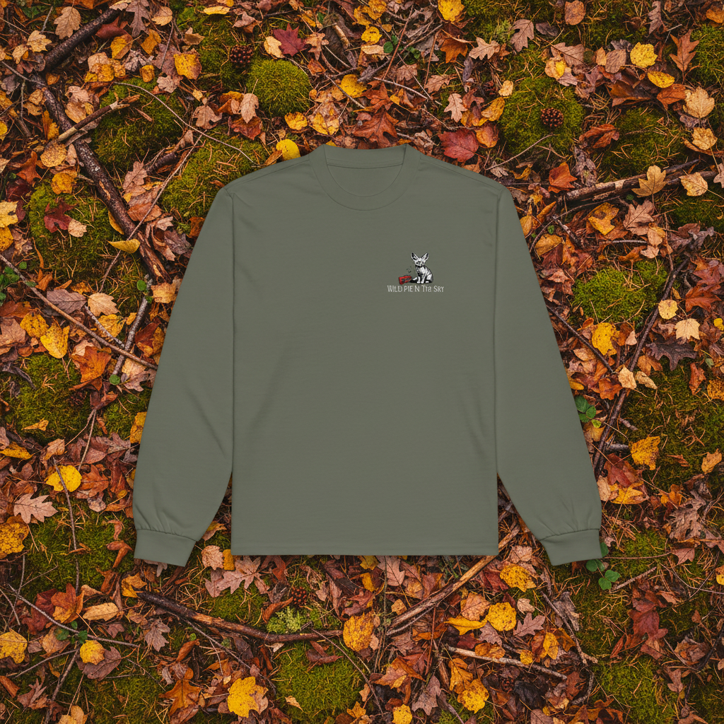 Cypress green cotton long sleeve wildlife t-shirt featuring small fennec fox chest graphic