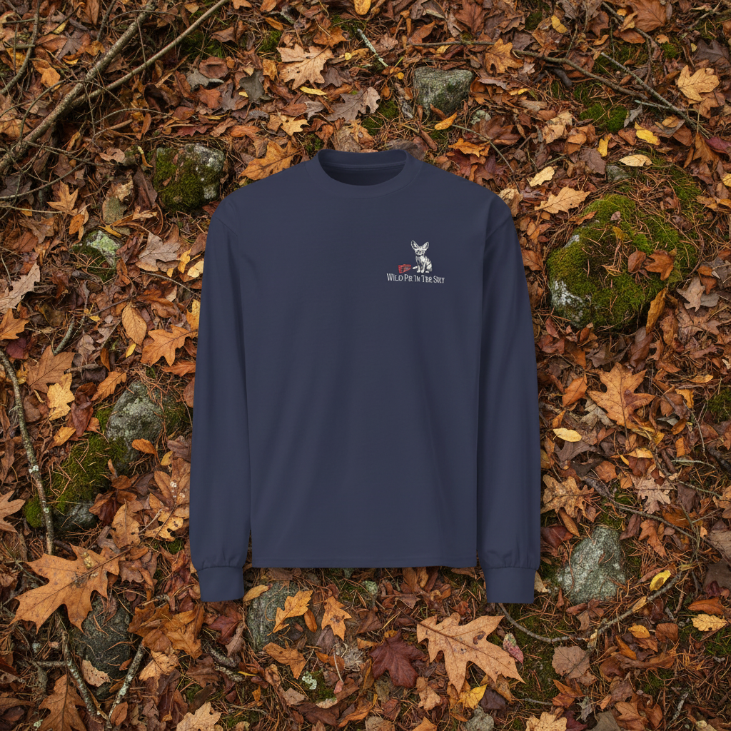 Navy cotton long sleeve wildlife t-shirt featuring small fennec fox chest graphic