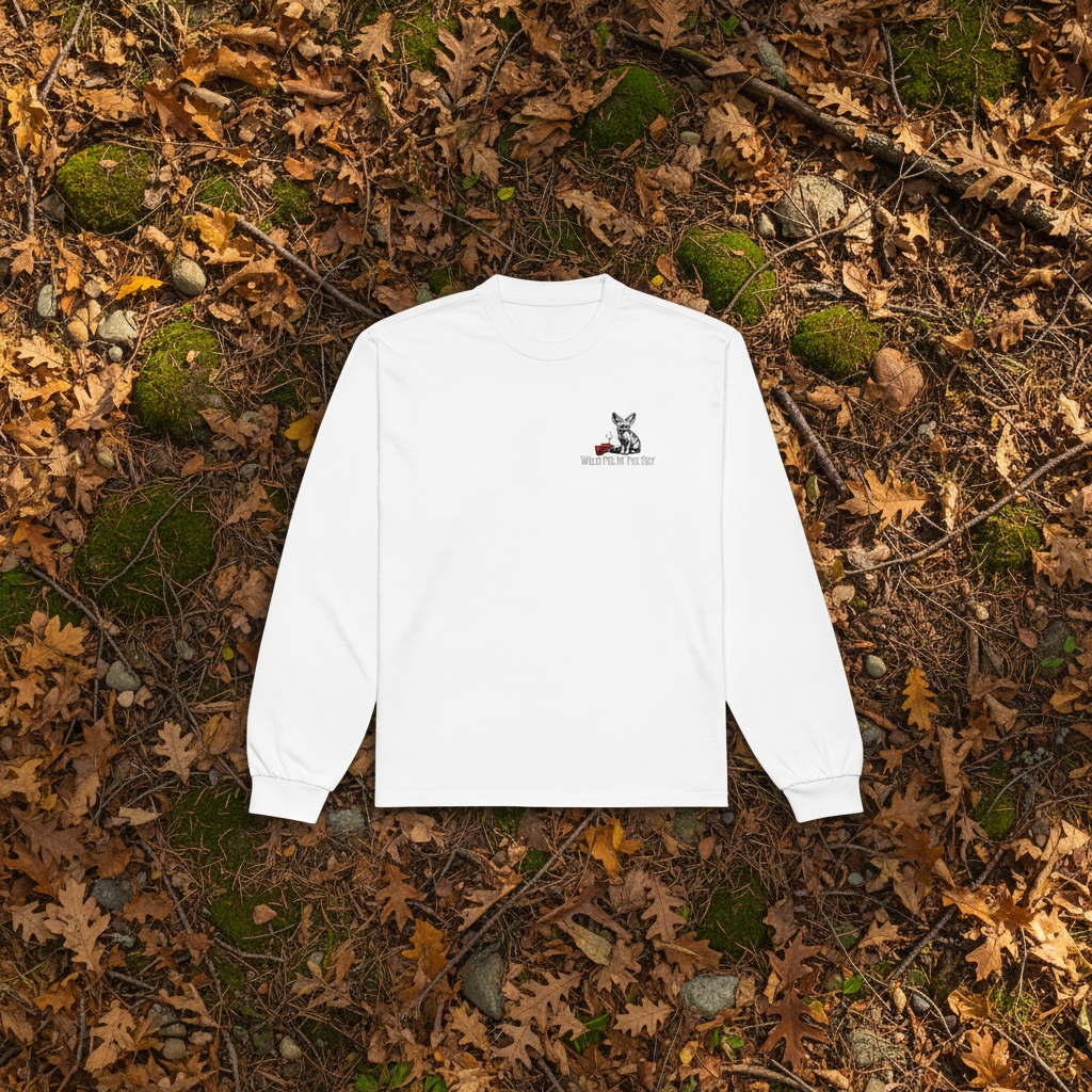 White cotton long sleeve wildlife t-shirt featuring small fennec fox chest graphic