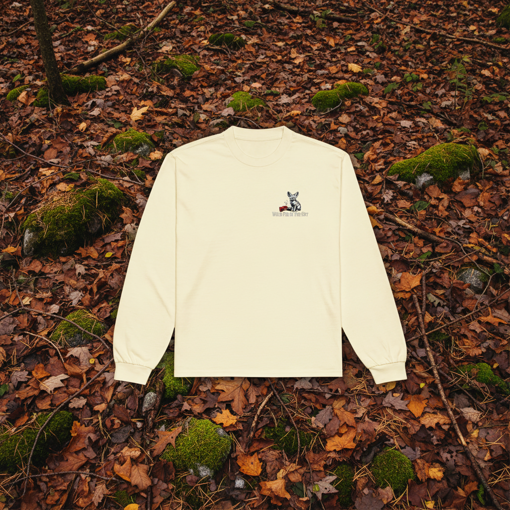 Butter yellow cotton long sleeve wildlife t-shirt featuring small fennec fox chest graphic