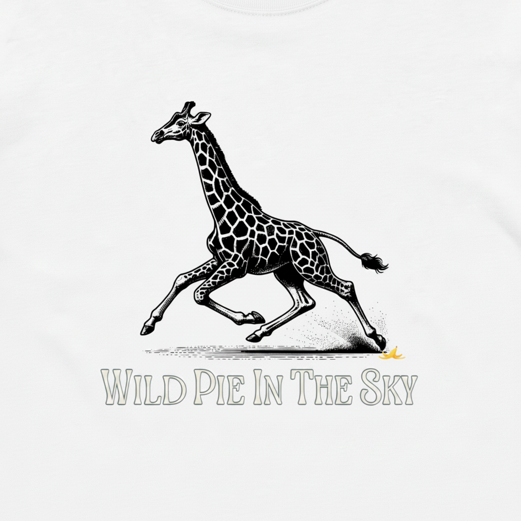 White unisex cotton long sleeve wildlife t-shirt featuring small giraffe chest graphic