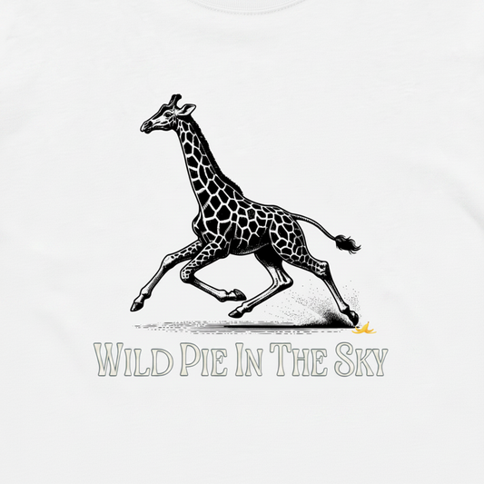 White unisex cotton long sleeve wildlife t-shirt featuring small giraffe chest graphic