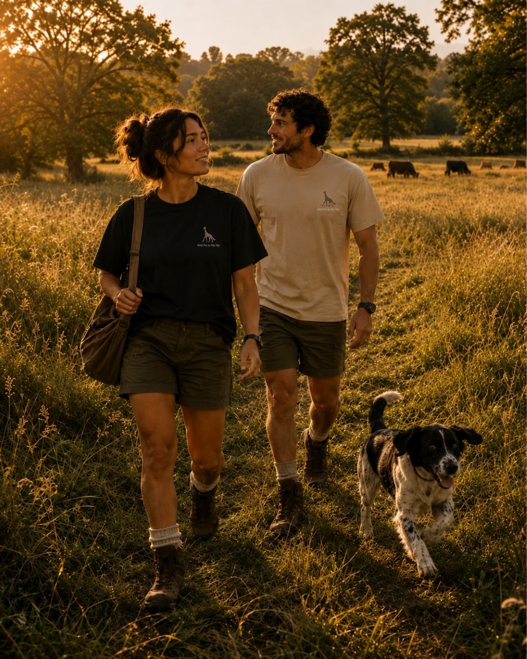 Oversized black and separate stone organic cotton unisex wildlife t-shirt featuring small  giraffe chest graphic