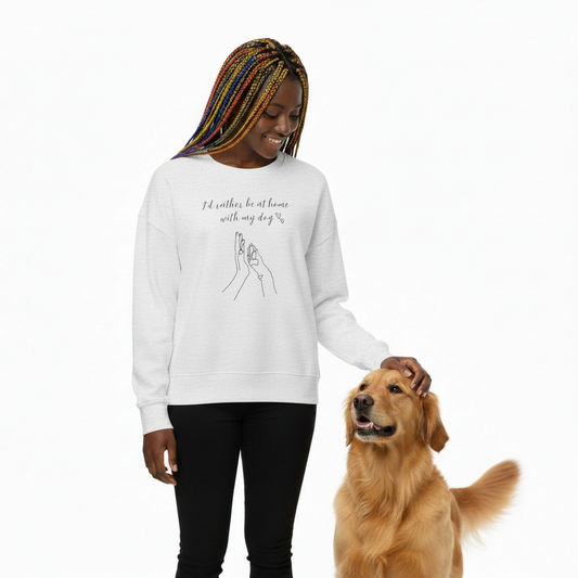 Grey Women’s Organic Wildlife Sweatshirt with dog high five design