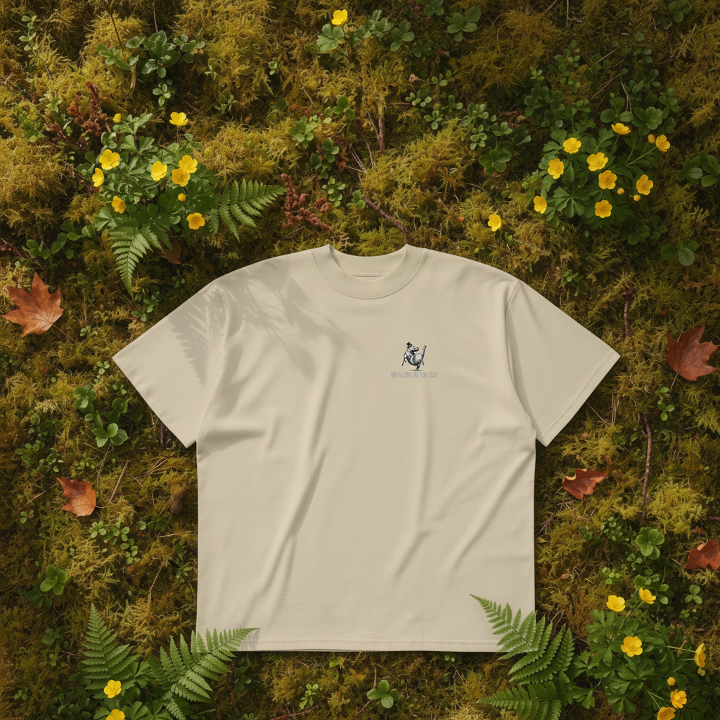Oversized beige organic cotton unisex wildlife t-shirt featuring small dancing hippo chest graphic