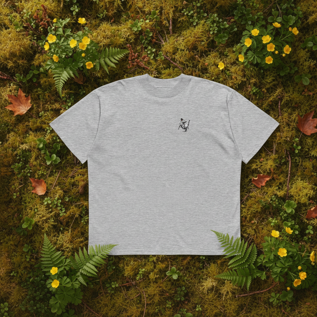 Oversized grey organic cotton unisex wildlife t-shirt featuring small dancing hippo chest graphic