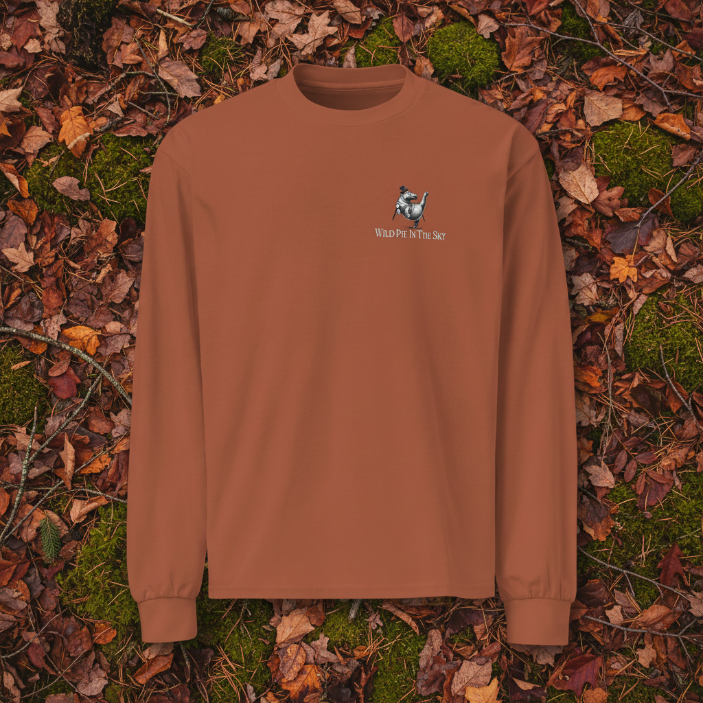 Clay brown cotton long sleeve wildlife t-shirt featuring small hippo chest graphic