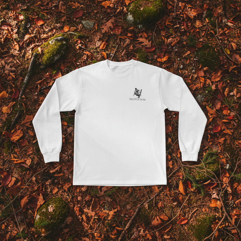 White cotton long sleeve wildlife t-shirt featuring small hippo chest graphic