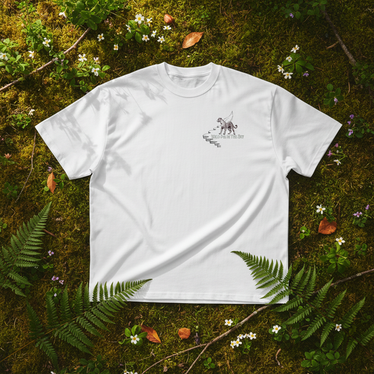 Oversized white organic cotton unisex wildlife t-shirt featuring small  leopard chest graphic