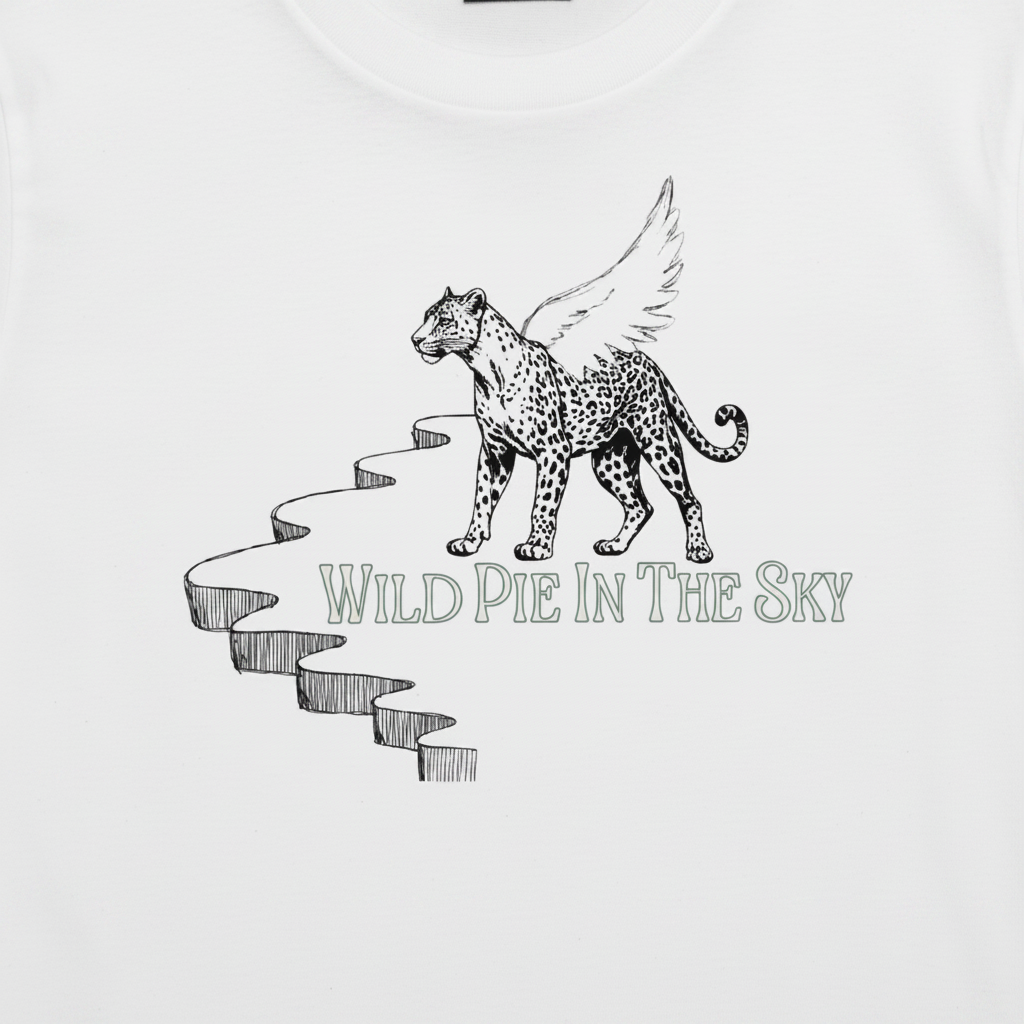 Oversized white organic cotton unisex wildlife t-shirt featuring small  leopard chest graphic