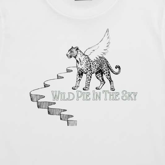 Oversized white organic cotton unisex wildlife t-shirt featuring small  leopard chest graphic
