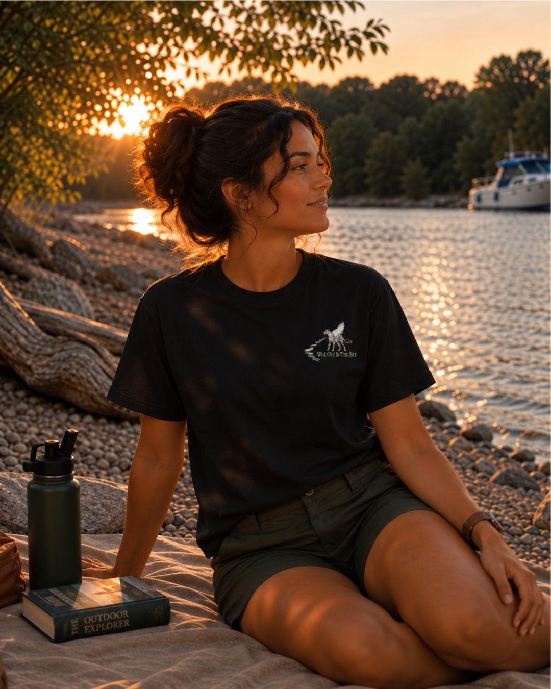 Oversized black organic cotton unisex wildlife t-shirt featuring small  leopard chest graphic