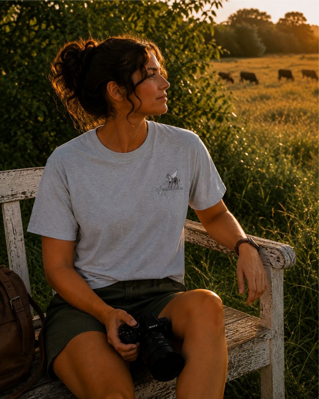 Oversized grey organic cotton unisex wildlife t-shirt featuring small  leopard chest graphic