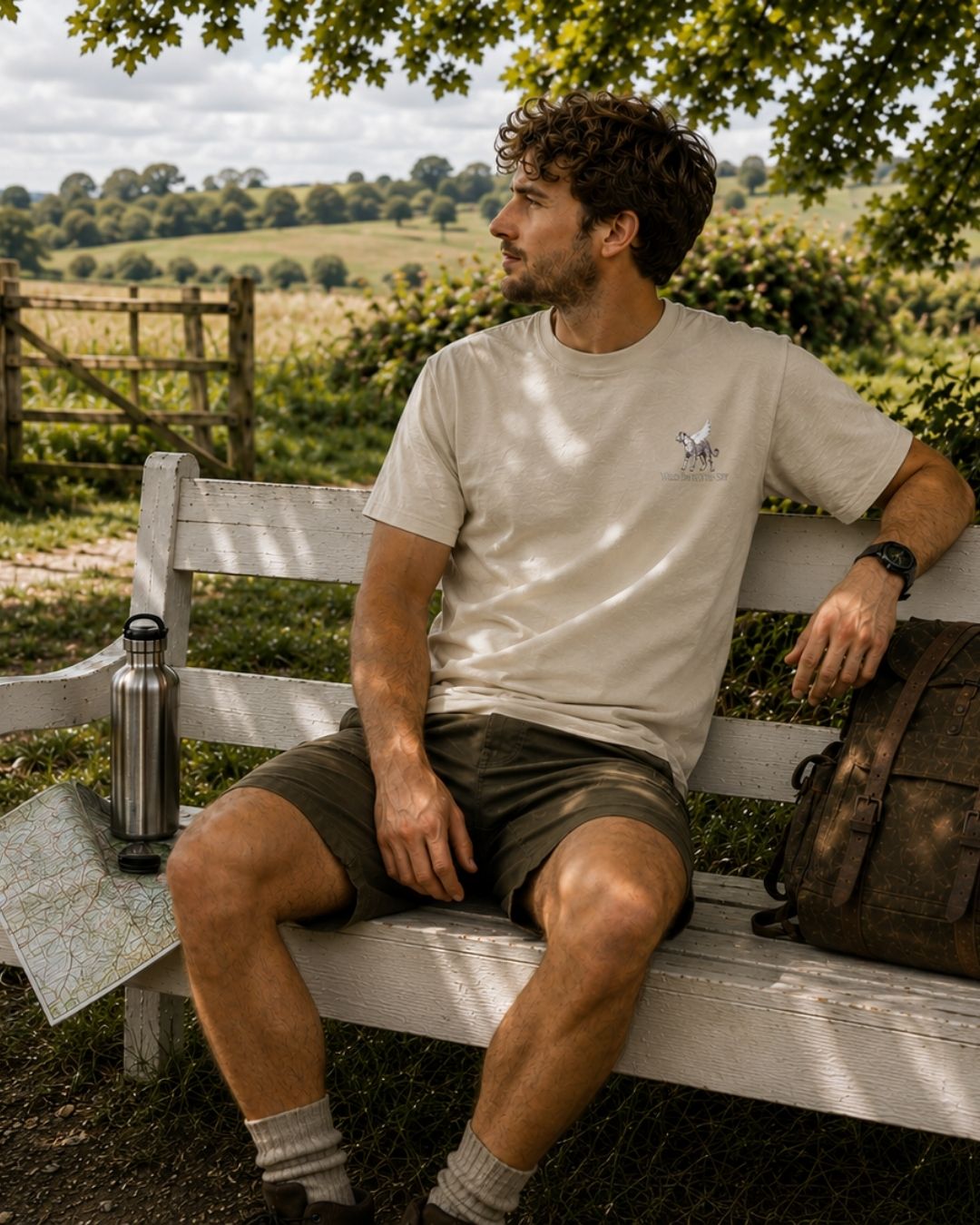 Oversized stone organic cotton unisex wildlife t-shirt featuring small  leopard chest graphic