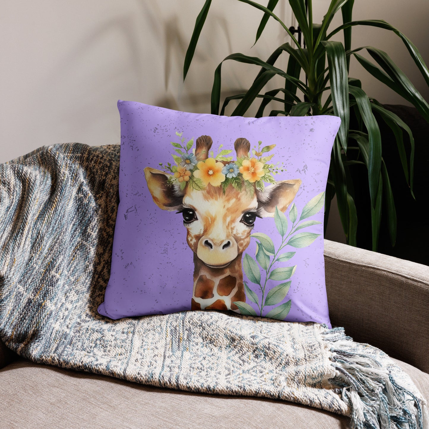 Lilac Baby Giraffe~ Wildlife Pillow Case front