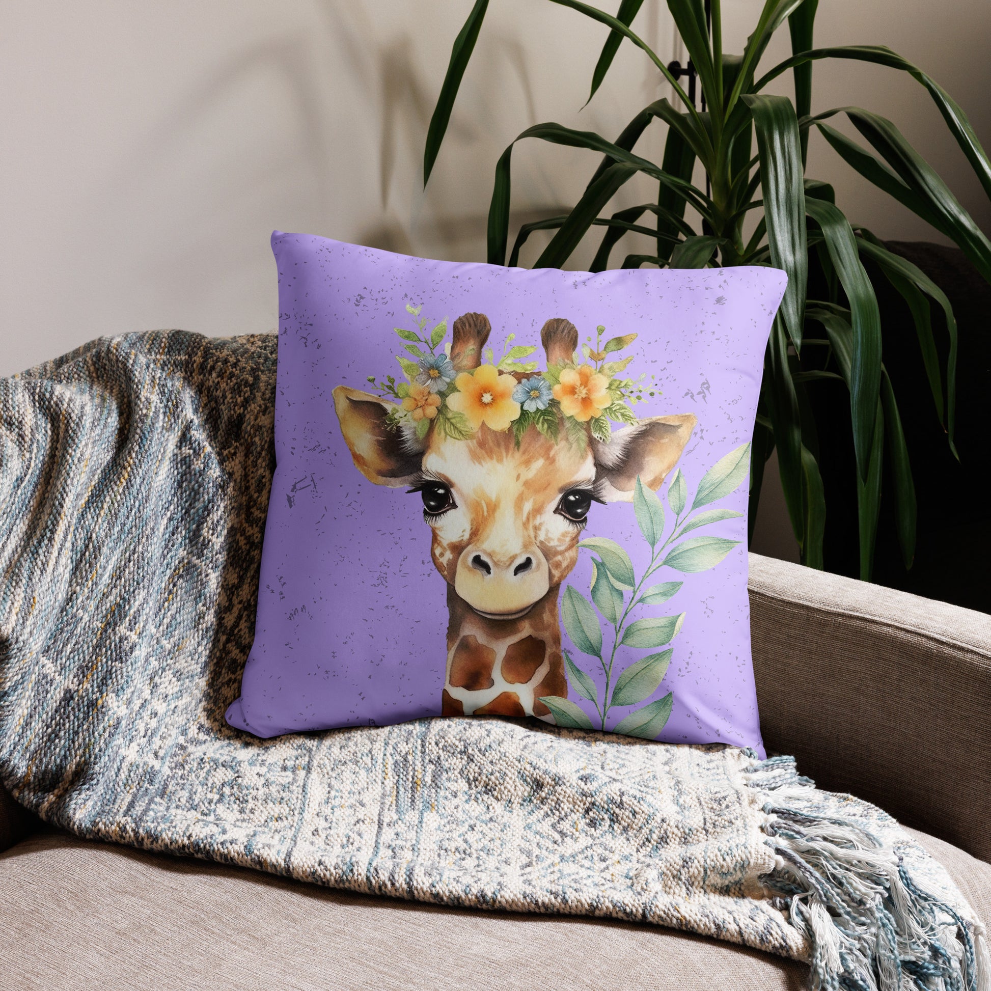 Lilac Baby Giraffe~ Wildlife Pillow Case front