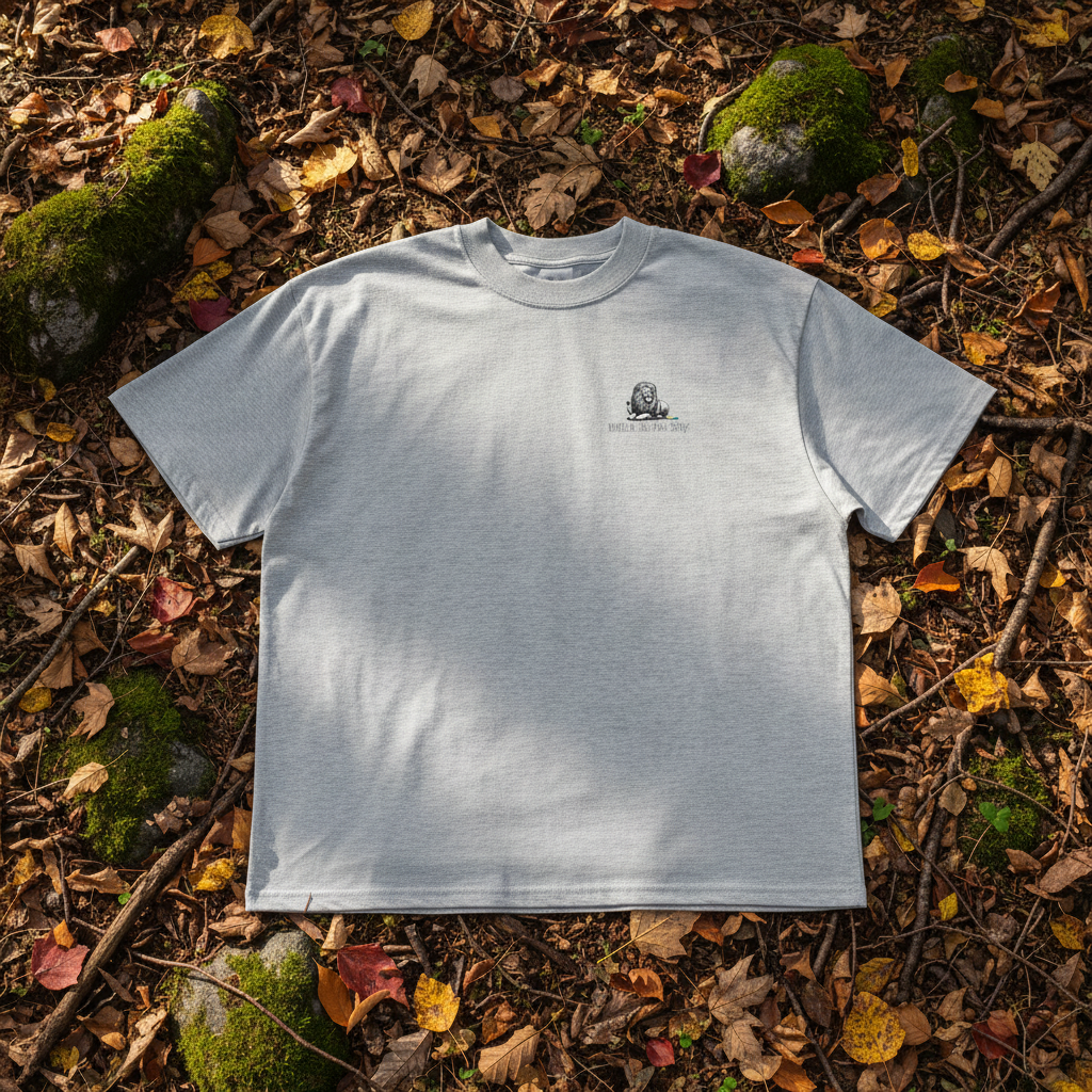 Oversized grey organic cotton unisex wildlife t-shirt featuring small  lion chest graphic