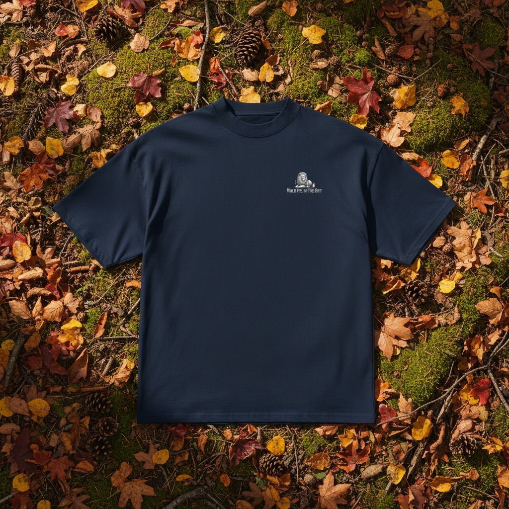 Oversized navy organic cotton unisex wildlife t-shirt featuring small  lion chest graphic