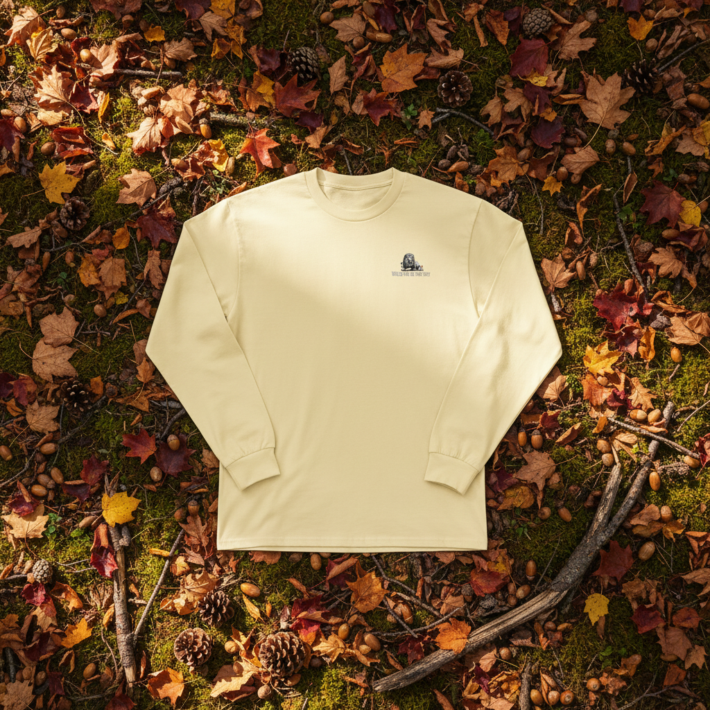 Butter yellow unisex cotton long sleeve wildlife t-shirt featuring small lion chest graphic