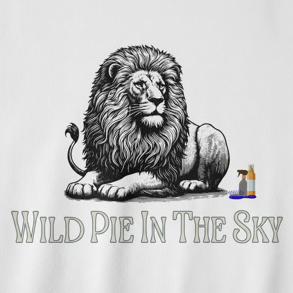 Oversized white organic cotton unisex wildlife t-shirt featuring small  lion chest graphic close up