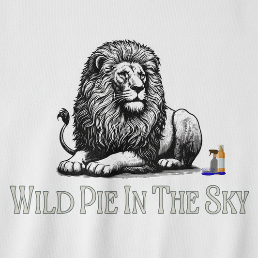 White unisex cotton long sleeve wildlife t-shirt featuring small lion chest graphic close up
