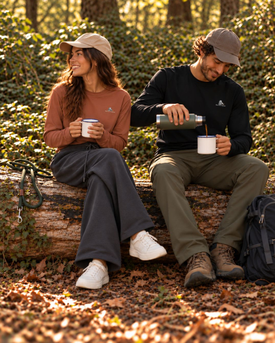 Unisex cotton long sleeve wildlife t-shirt featuring small lion chest graphic in black & clay