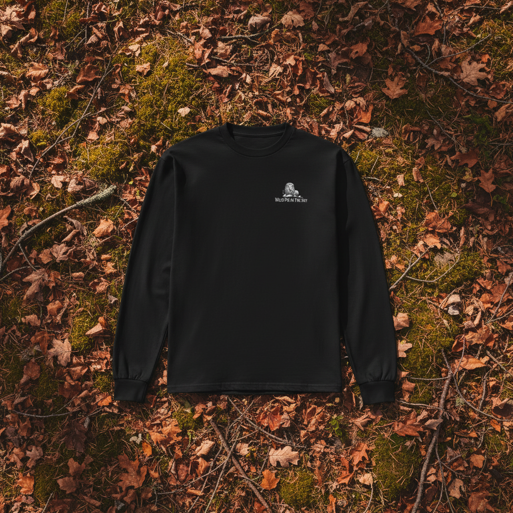 Black cotton long sleeve wildlife t-shirt featuring small lion chest graphic