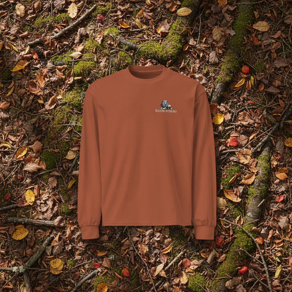 Clay brown cotton long sleeve wildlife t-shirt featuring small lion chest graphic