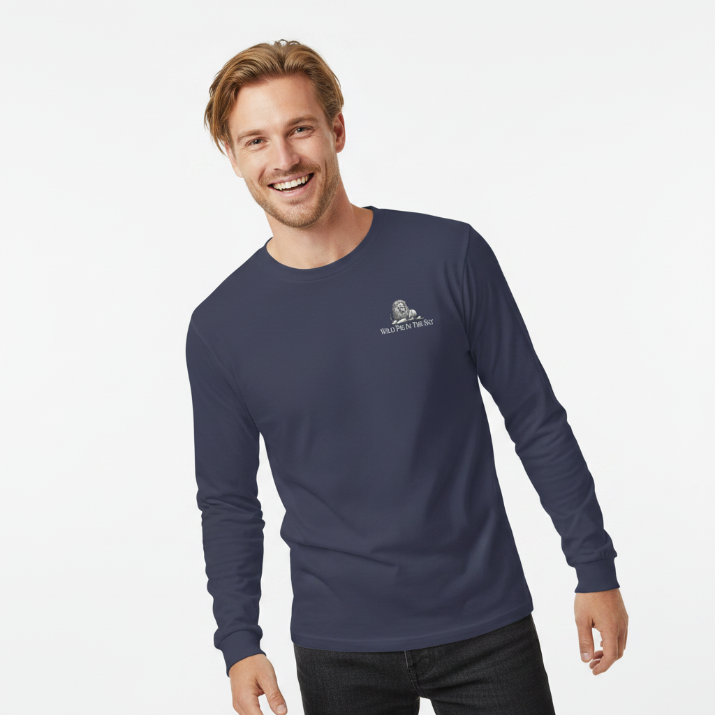 Navy cotton long sleeve wildlife t-shirt featuring small lion chest graphic