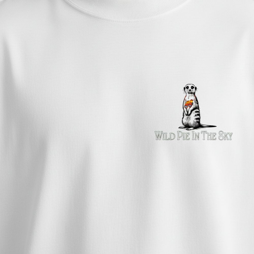 White cotton long sleeve wildlife T shirt featuring small  meekat chest graphic