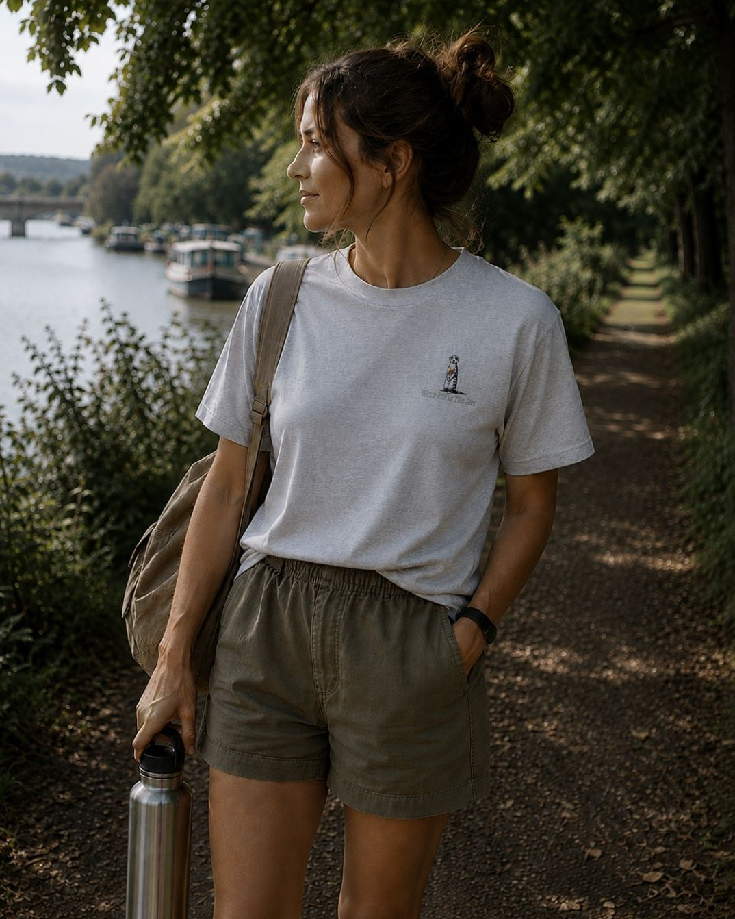 Oversized grey organic cotton unisex wildlife t-shirt featuring small  meerkat chest graphic