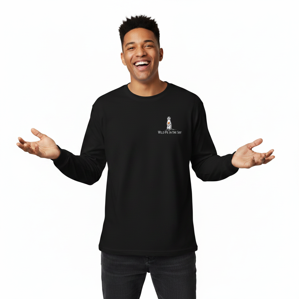 Black cotton long sleeve wildlife T shirt featuring small  meekat chest graphic
